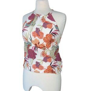 Rachel Zoe White and Orange Floral Halter Blouse